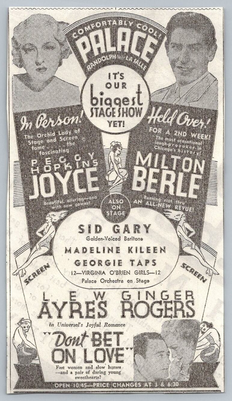1933 Don't Bet On Love Peggy Hopkins Joyce Milton Berle Ginger Rogers Print Ad